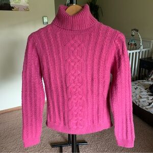Mariele Waithe 100% Cashmere Cable Knit Fisherman Turtleneck Sweater Pink